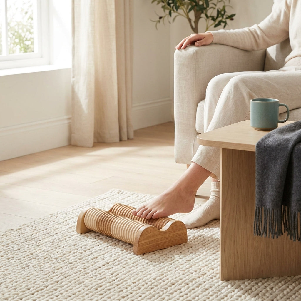 Woman doing gentle foot exercise at home
